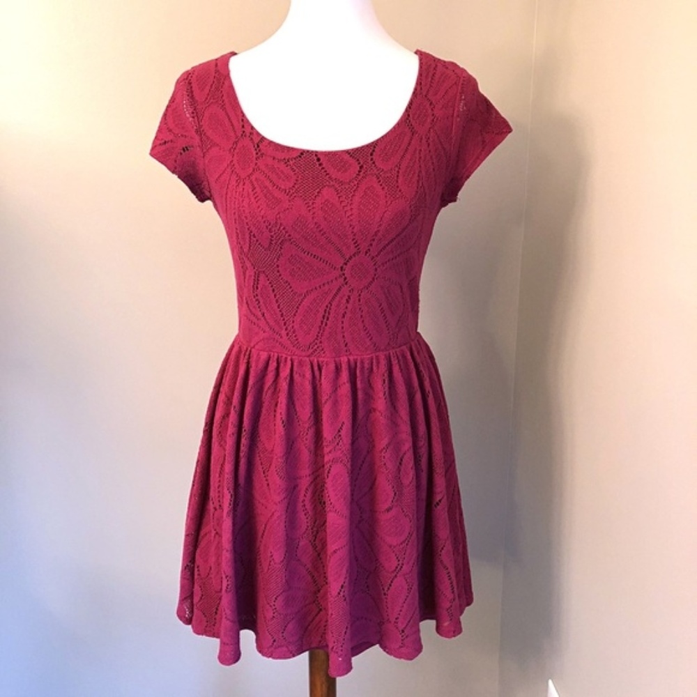 Lauren Conrad Lace Overlay Skater Dress in Pink